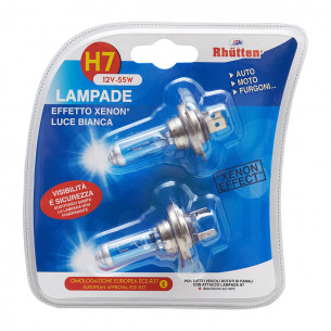 Lampadina alogena H7 12V 55W luce bianca effetto Xenon set 2 lampade Rhutten