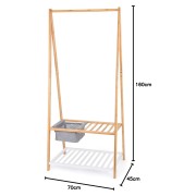 Stander appendiabiti bamboo con ripiano e cestino Domopak Living dimensioni