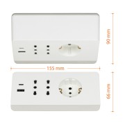 Multipresa da scrivania 2 prese USB tipo A+C bianca Bticino S3711DBU dimensioni