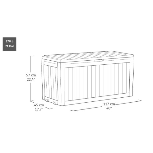 Baule cassapanca da esterno KETER Comfy in resina grigio antracite 117x45 cm dimensioni