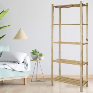 Scaffale legno di pino grezzo naturale 5 ripiani L70xP30xH170 cm 2