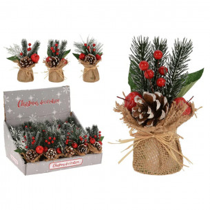 Albero di Natale pinetto con pigne e bacche H 16 cm assortito