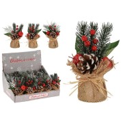 Albero di Natale pinetto con pigne e bacche H 16 cm assortito