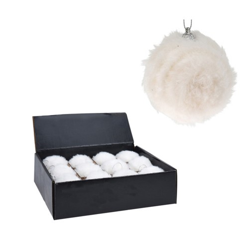 Pallina di Natale sfera in soffice peluches Ø 10 cm bianco