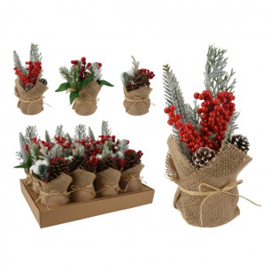 Decorazione natalizia ramo con pigne e bacche H 20 cm assortito