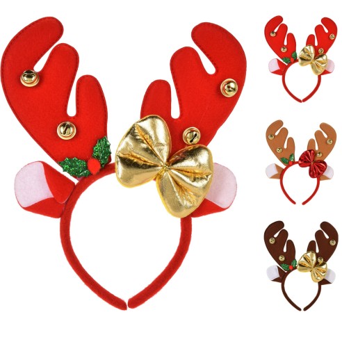 Cerchietto per capelli Renna natalizia con sonagli 24x25 cm assortito