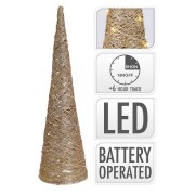 Albero di Natale cono in rafia con luce LED H60 cm glitter oro