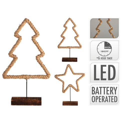 Decorazione natalizia in corda con luce LED H44 cm assortito