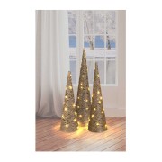 Albero di Natale cono in rafia con luce LED H60 cm glitter oro