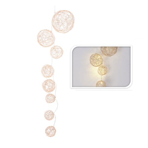 Ghirlanda natalizia Sfere dorate con 8 LED 90 cm