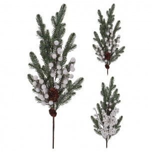 Ramo decorativo verde con pigne e bacche bianche H 60 cm H&S Collection
