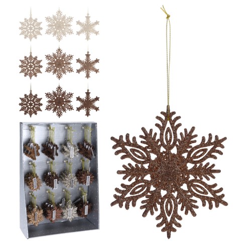 Pendente natalizio fiocco di neve glitterato ambra 10 cm assortito H&S Collection