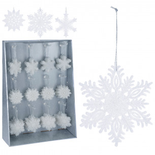 Pendente natalizio fiocco di neve glitterato bianco 10 cm assortito