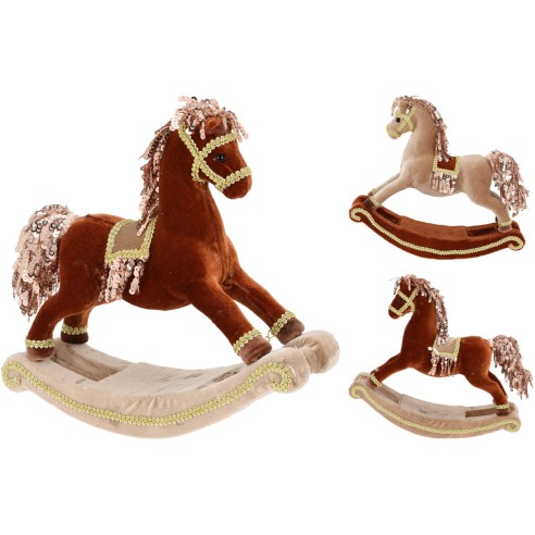 Decorazione natalizia cavallo a dondolo brown 16 cm assortito