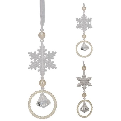 Pendente fiocco di neve con perle e diamantino H14 cm