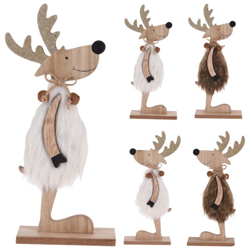 Renna natalizia in legno naturale H30 cm assortito