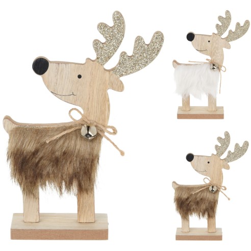 Renna natalizia in legno naturale H17 cm assortito