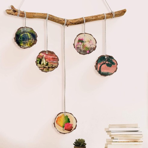 Disco decorativo in legno naturale con corteccia