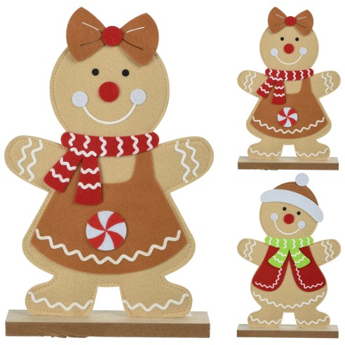 Omino Pan di zenzero in legno e feltro H33 cm assortito