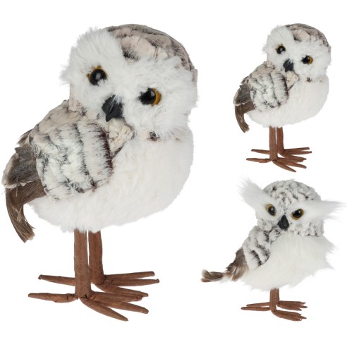 Gufo bianco e grigio in peluche H 21...