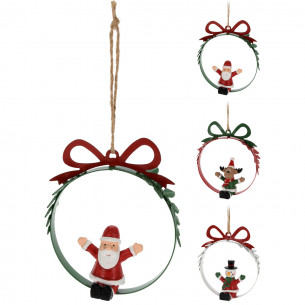 Pendente corona natalizia metallo Ø 11 cm assortito