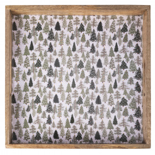 Vassoio natalizio quadrato 35x35cm in legno di mango Xmas Nature 2