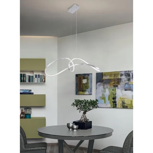 Evelin lampadario moderno LED  alluminio cromo, 2239 lm, Novecento
