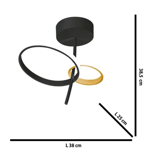 Plafoniera kara LED integrato, metallo nero/oro Novecento