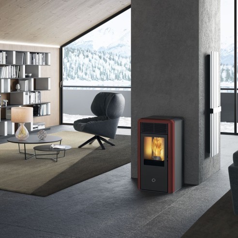 Stufa a pellet ceramica bordeaux Idro Spot100 H 10,1 kW EK 63