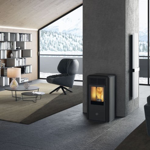 Stufa a pellet ceramica grigio Idro Spot100 H 10,1 kW EK 63