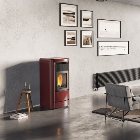 Stufa a pellet ceramica bordeaux Idro Monday190 H 19,2 kW EK 63