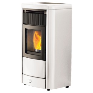 Stufa a pellet ceramica bianco opaco Idro Monday230 H 22,8 kW EK 63