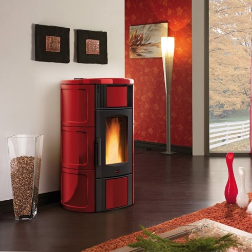 Stufa a pellet ventilata maiolica bordeaux Iside Idro H15 18,1 kW LaNordica Extraflame 1286500