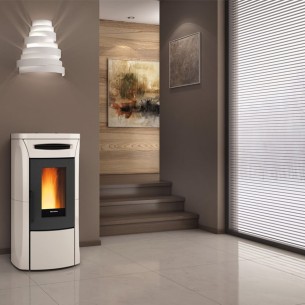 Stufa a pellet ermetica ventilata maiolica panna Fiandra Idro Evo 16,2 kW LaNordica Extraflame 1282106 2