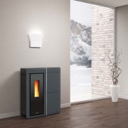 Stufa a pellet ermetica ventilata slim maiolica grigio Evelyne Idro 2.0 18 kW LaNordica Extraflame 1281606