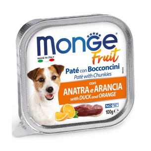 Monge fruit patè e bocconcini con anatra e arancia 100g