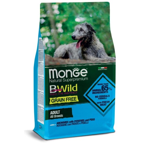 Monge Natural Superpremium Grain Free All Breeds adult acciughe patate e piselli