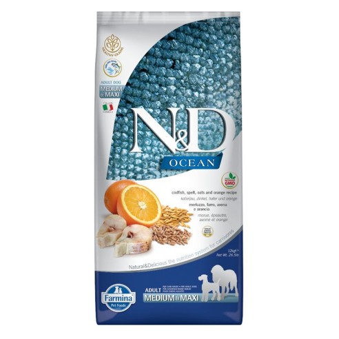Farmina N&D Ocean dog Adult Medium & Maxi merluzzo, farro, avena e arancia 2,5kg