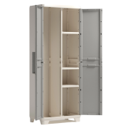 Keter armadio Linear Wood portascope in resina grigio tortora aperto