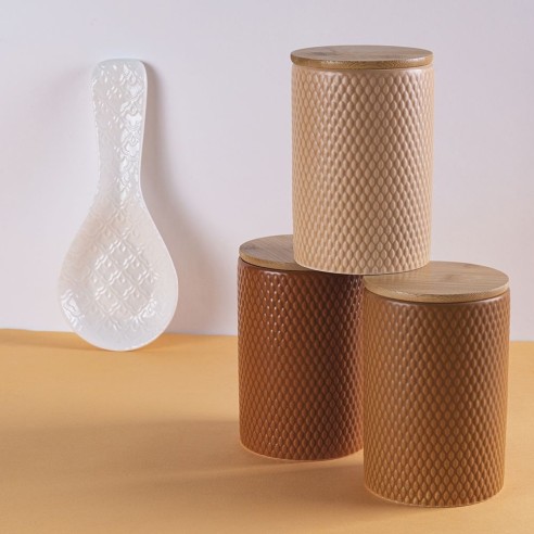 Barattolo Light Chocolate Shapes in ceramica, coperchio in bambù, 850ml