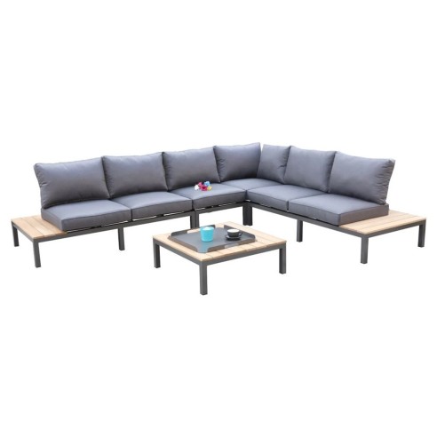 Salotto da giardino Yuanda teak/alluminio con cuscini