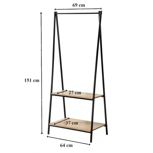 Appendiabiti 2 ripiani in legno e metallo nero Hamilton dimensioni