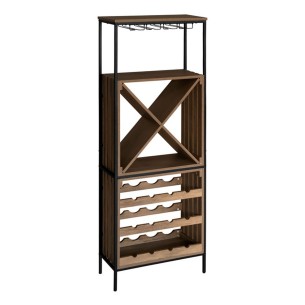Cantinetta industrial in legno e metallo con portacalici Casa Collection