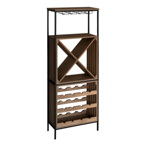 Cantinetta industrial in legno e metallo con portacalici Casa Collection