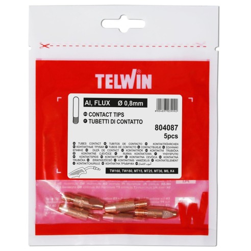 Kit 5 tubetti di contatto filo AL Flux 0,8 mm Telwin 804087