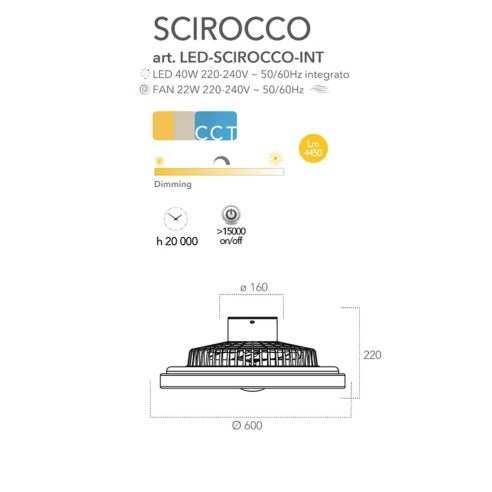 Plafoniera con ventilatore Scirocco bianco, Ø 60 cm, 40W, dimmerabile