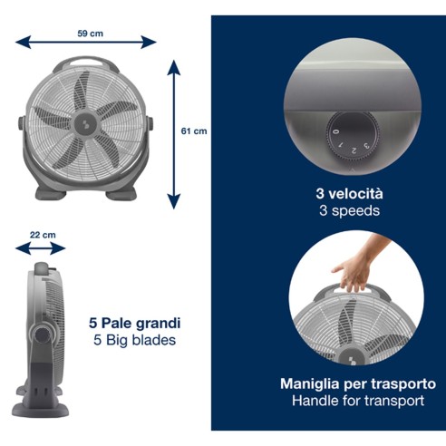 Beper ventilatore da terra Box Fan direzionabile 100W, 50 cm, grigio