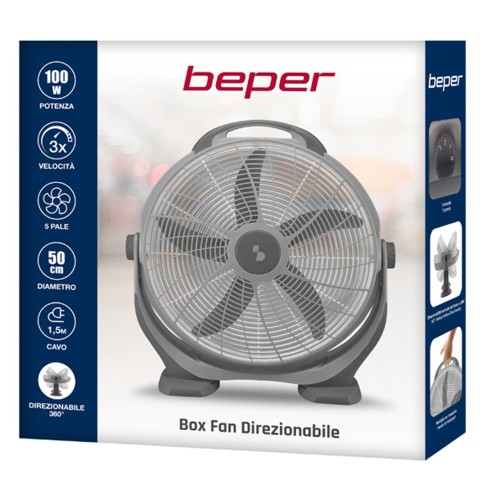 Beper ventilatore da terra Box Fan direzionabile 100W, 50 cm, grigio